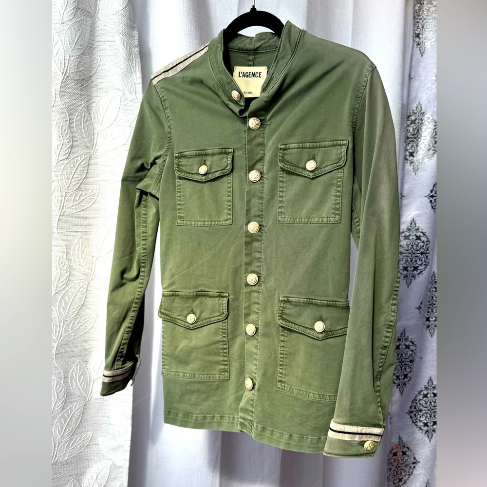 L'AGENCE Green Jean Jacket Tailored Fit Military Inspired